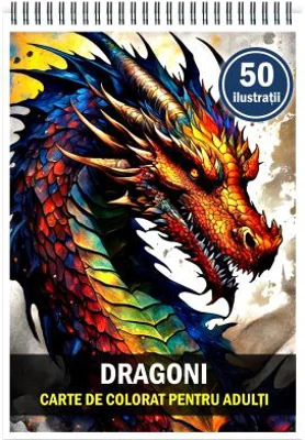 Carte de colorat pentru adulti, 50 de ilustratii, Dragoni