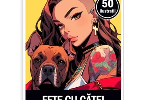 Carte de colorat pentru adulti, 50 de ilustratii, Anime Girls with Dogs