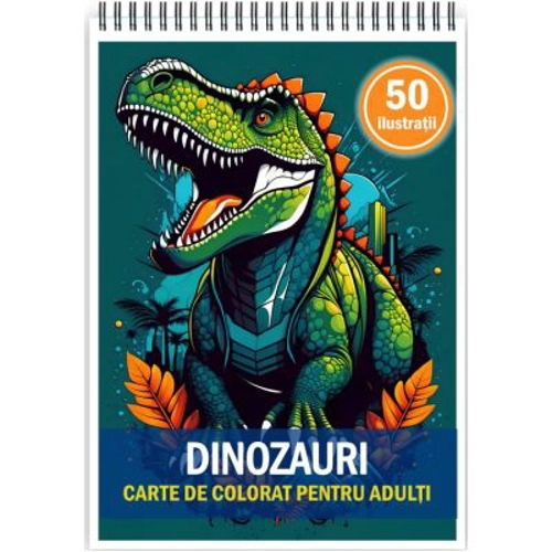 Carte de colorat pentru copii si adulti, 50 de ilustratii, Dinozauri