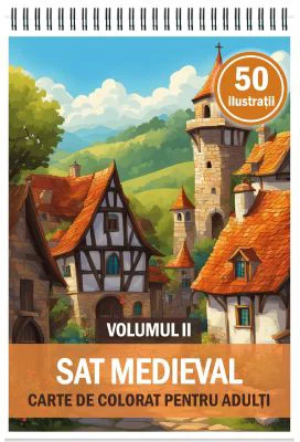 Carte de colorat cu 50 de ilustratii, Sat Medieval, Volumul 2