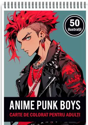 Carte de colorat pentru adulti, 50 de ilustratii Anime Punk Boys