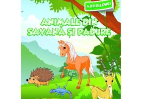 Carte de colorat cu abtibilduri. Animale din Savana si din Padure