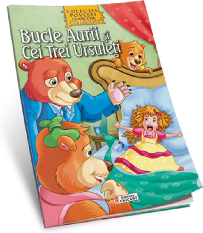 Bucle Aurii si cei trei ursuleti. Carte de colorat A4 cu ilustratii