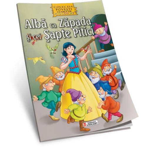 Alba ca Zapada si cei sapte pitici. Carte de colorat A4 cu ilustratii