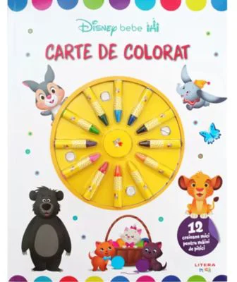 Disney Bebe. Carte de colorat. 12 creioane mici pentru maini de pitici