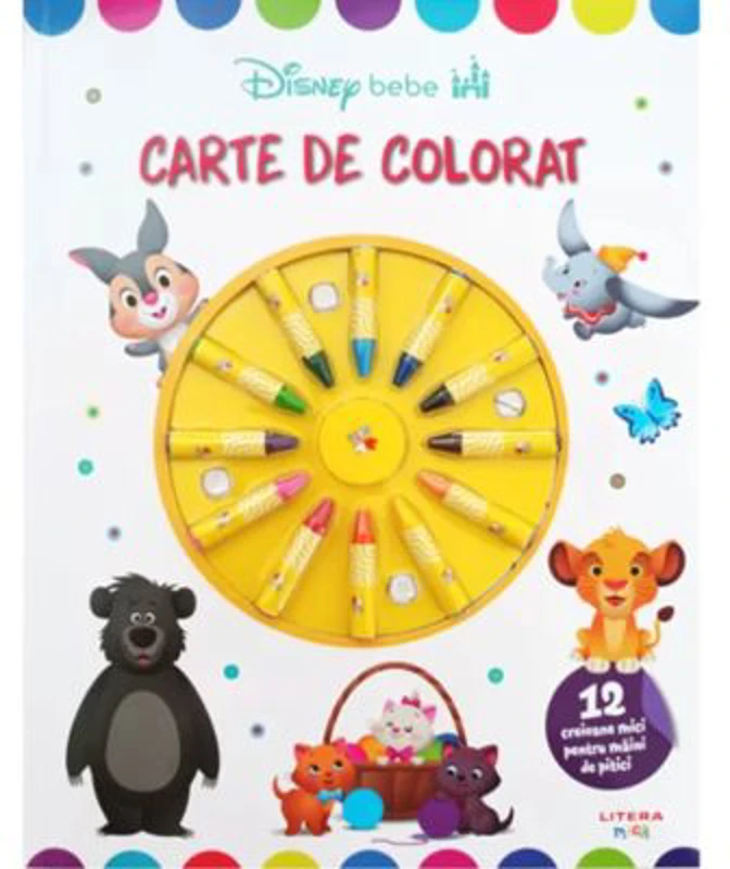 Disney Bebe. Carte de colorat. 12 creioane mici pentru maini de pitici