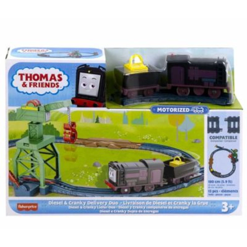 Set de joaca cu locomotive Diesel si Cranky motorizate si accesorii, Thomas