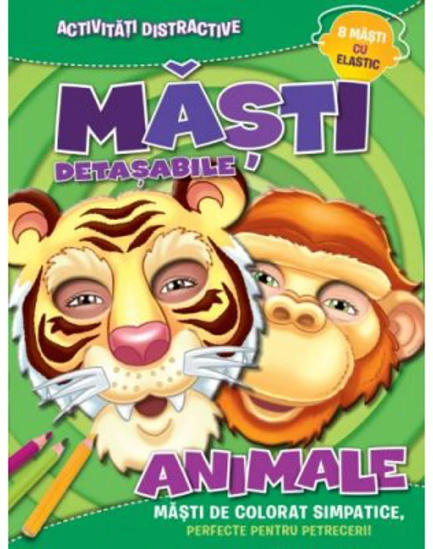 Masti detasabile. Animale. Masti de colorat simpatice, perfecte pentru petreceri (8 masti cu elastic)