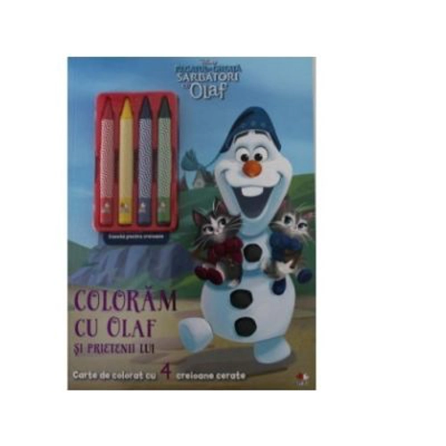 DISNEY. REGATUL DE GHEATA. SARBATORI CU OLAF. Coloram cu Olaf si prietenii lui. Contine 4 creioane cerate