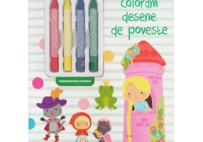 Coloram desene de poveste. Carte de colorat cu 4 creioane cerate