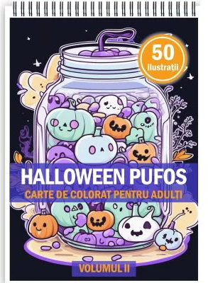 Carte de colorat pentru adulti, 50 de ilustratii, Halloween pufos, Volumul 2
