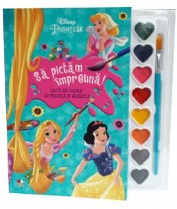 Disney. Printese. Sa pictam impreuna! Carte de colorat cu pensula si acuarele (format mic)