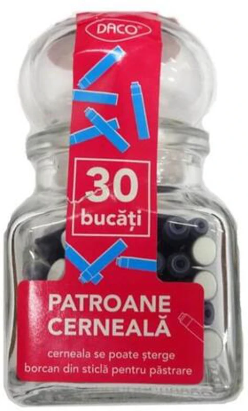 Patroane Scurte Cerneală DACO Albastru, 30 Buc., în Borcan de Sticlă - ***