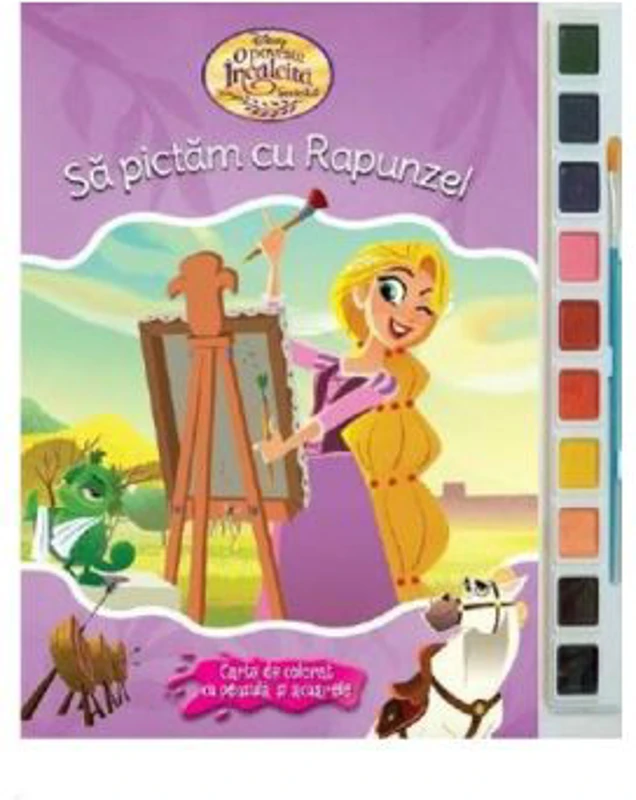 Sa pictam cu Rapunzel. Carte de colorat cu pensula si acuarele