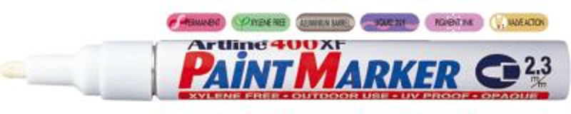 Marker cu vopsea ARTLINE 400XF, corp metalic, varf rotund 2.3mm - alb