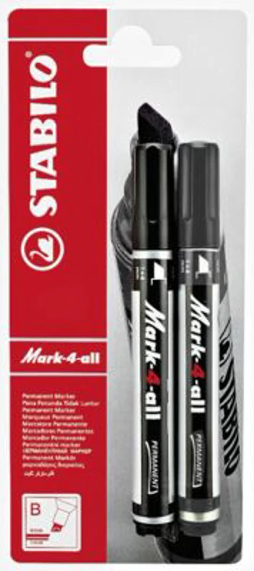 Marker permermanent Stabilo Mark-4-all, 651, F, varf rotund, 1. 5? 2. 5 mm, set 2 bucati/blister, negru