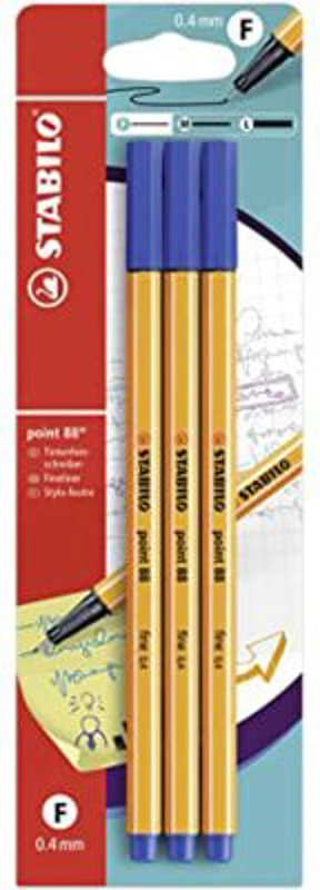 Fineliner Stabilo Point 88, 0.4 mm, albastru, 3 bucati/blister