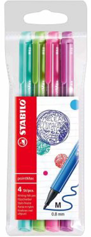 Fineliner Stabilo PointMax, varf 0.8 mm, set 4 culori pastelate, blister