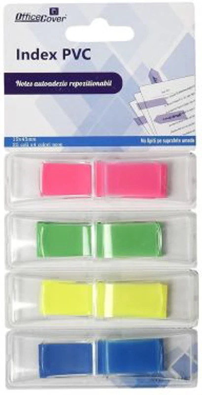 Notes adeziv index Office Cover SN5412, 100 coli, 12x45mm, PVC, 4 culori neon, PopUp
