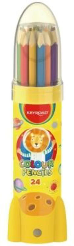 Creioane colorate Keyroad KR972229, triunghiulare, 24 culori, cutie metalica cu ascutitoare