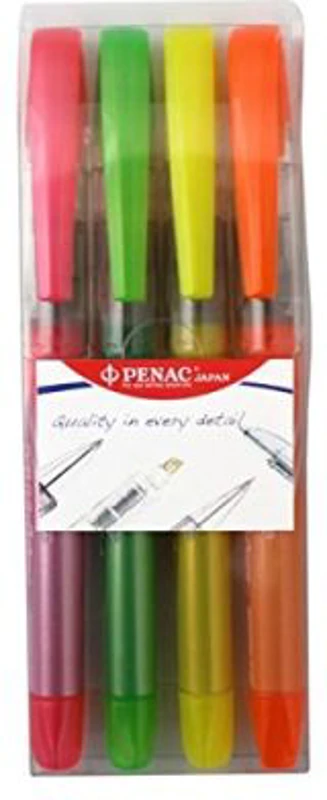 Set 4 textmarkere cu cerneala PENAC Liqliner, varf 1-4 mm, culori (orange, yellow, green, red)