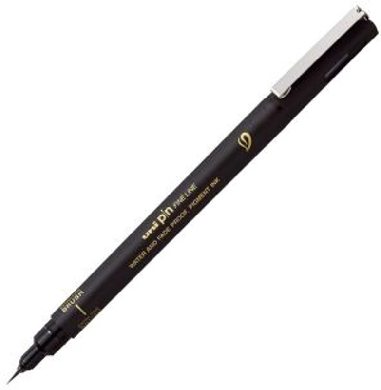 Liner UNI PINBR-500F, pe baza de apa, varf pensula, extra fin, negru