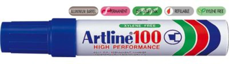Permanent marker ARTLINE 100, corp metalic, varf tesit 7.5-12.0mm - albastru
