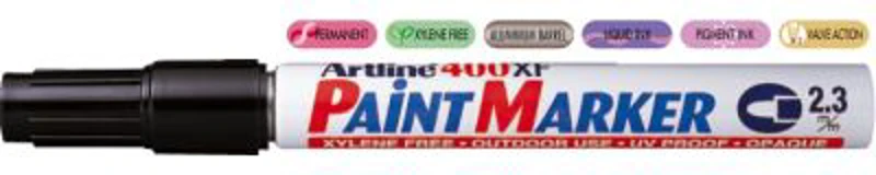 Marker cu vopsea ARTLINE 400XF, corp metalic, varf rotund 2.3mm - negru