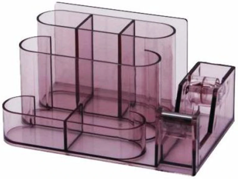 Suport plastic pentru accesorii de birou, 7 compartimente, 168 x 78mm, KEJEA - fumuriu