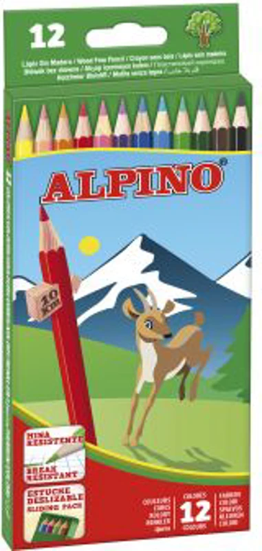 Creioane colorate, cutie carton, 12 culori/set, ALPINO