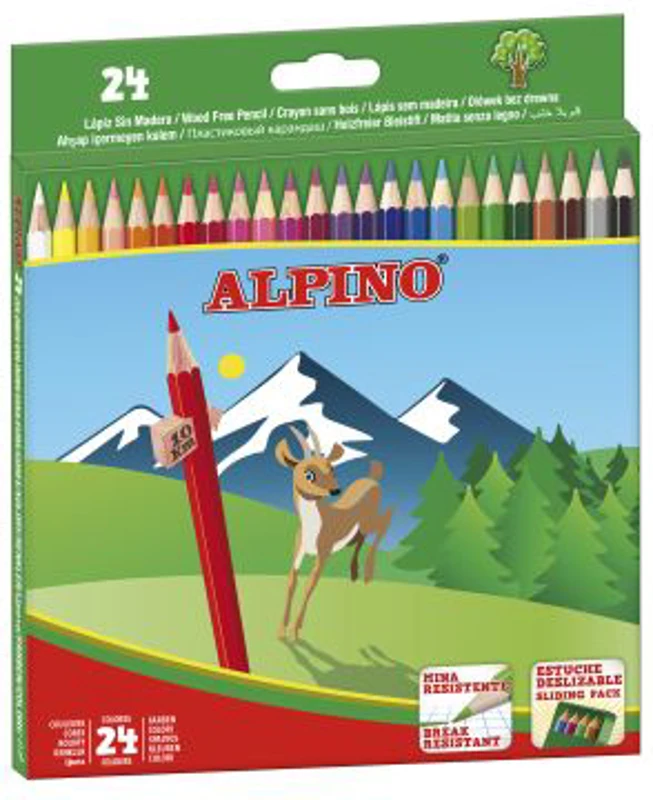 Creioane colorate, cutie carton, 24 culori/set, ALPINO