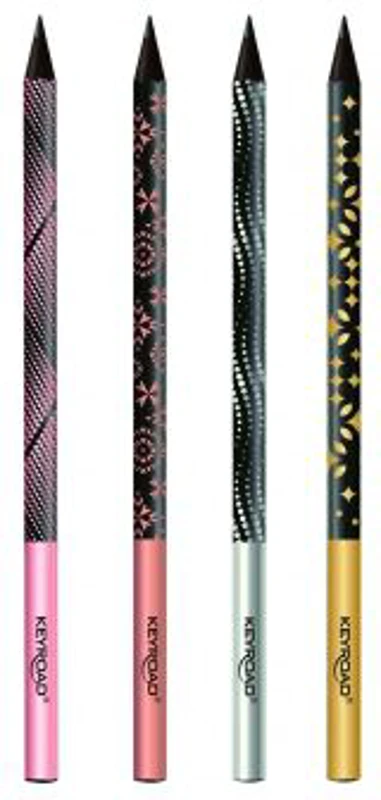 Creion grafit Keyroad KR973120, HB, corp rotund negru imprimat cu desen holgrafic, fara guma de sters, diverse modele