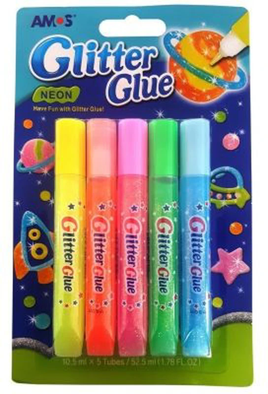 Lipici lichid cu sclipici, culori neon, set 5 buc, Amos, GNE10B5