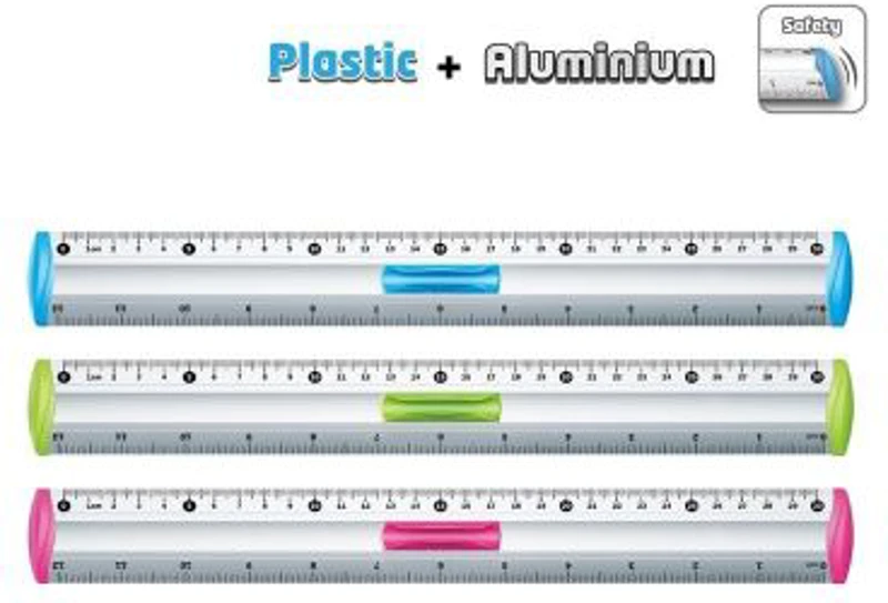 Rigla Keyroad KR971330, 30cm, aluminiu, diverse culori, cu suport creion