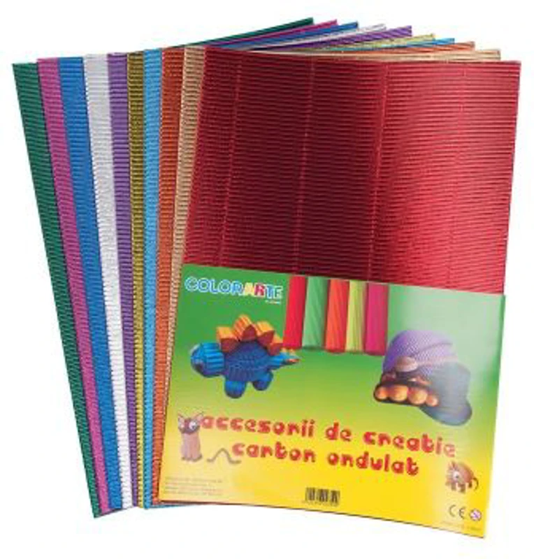 Carton ondulat A4, diverse culori metalice, set 10 coli, Colorarte