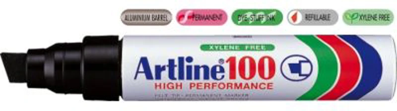 Permanent marker ARTLINE 100, corp metalic, varf tesit 7.5-12.0mm - negru