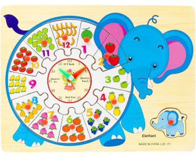 Puzzle lemn educativ - Invata ceasul, cu activitati, 11 piese, 3+ ani, Colorarte, L22-21