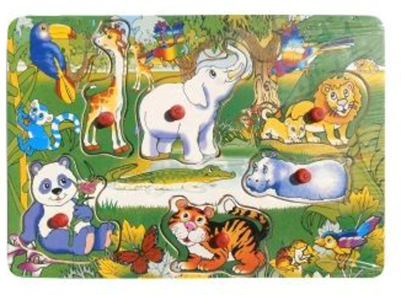 Puzzle lemn educativ - Invata animale salbatice, 6 piese, 3+ ani, Colorarte, XX005/ZRP 202