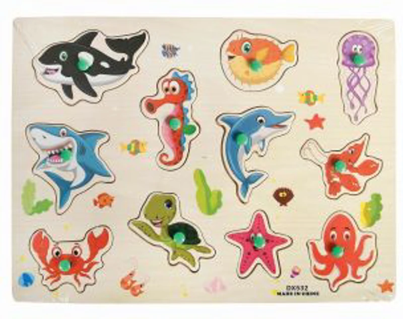 Puzzle lemn educativ - Invata animale marine, 11 piese, 3+ ani, Colorarte, DX532