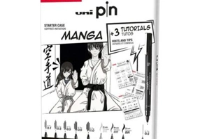 Set UNI PIN Manga Starter Case, 8 linere + 1 creion mecanic Shalaku S + 3 sabloane