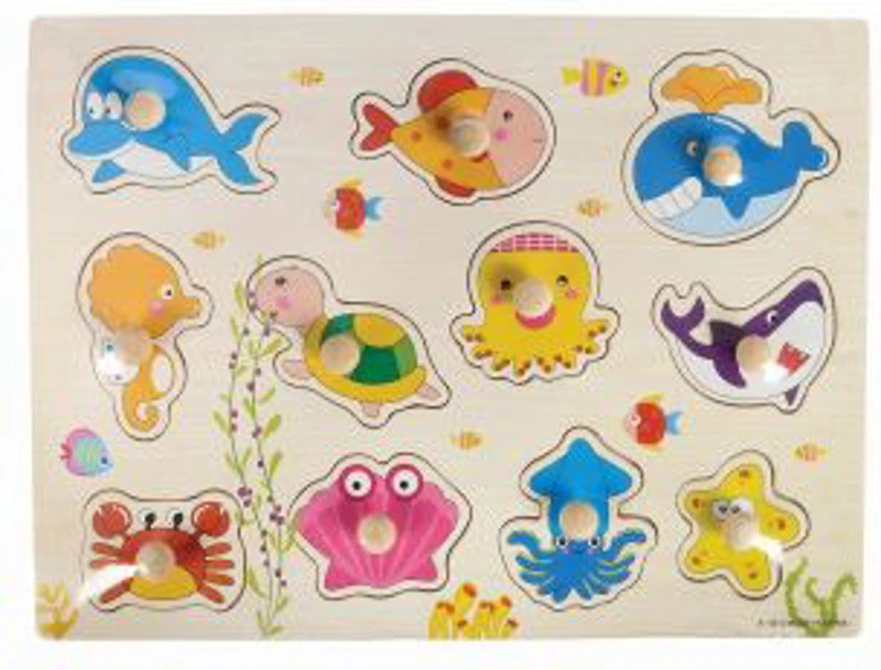 Puzzle lemn educativ - Invata animale marine, 11 piese, 3+ ani, Colorarte, A-3012