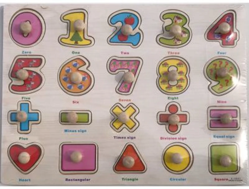 Puzzle lemn educativ - Cifre, semne matematice, forme, 20 piese, 3+ ani, Colorarte, A-3001