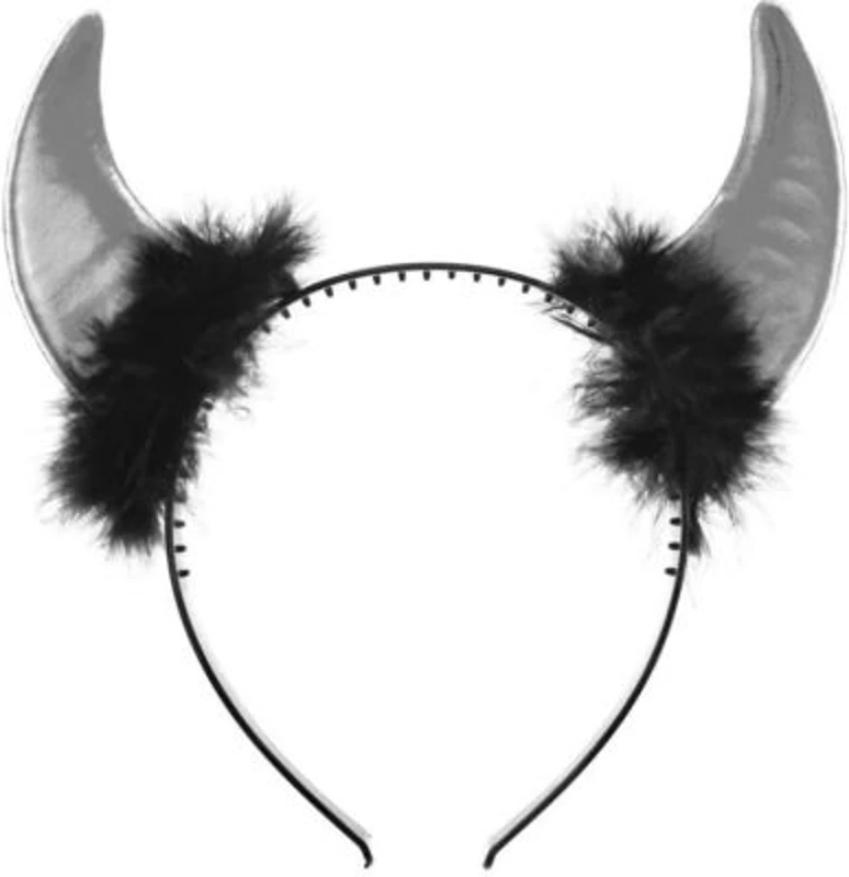 Bentita coarne de diavol PartyTime Halloween, argintiu metalic, 21cm