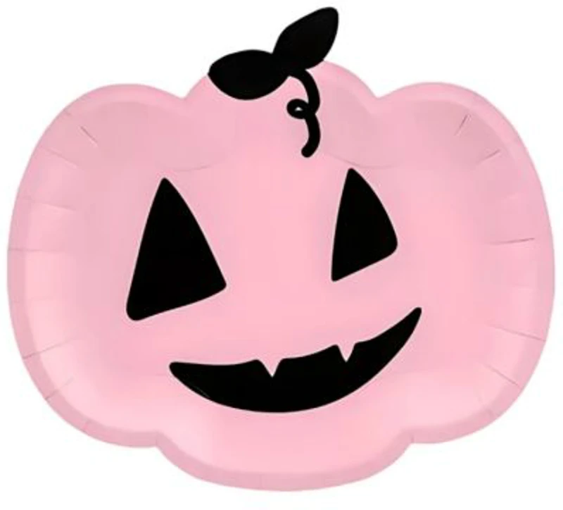 Farfurii dovleac, 25x22cm, hartie, roz, PartyTime Halloween, set 6 buc