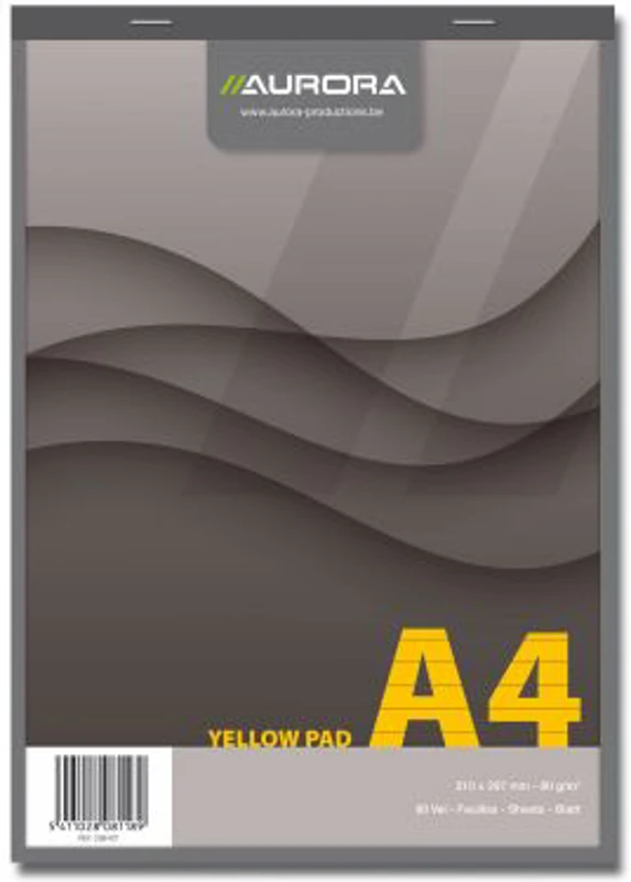 Blocnotes capsat, A4, 80 file - 80gsm, 4 perforatii, AURORA Office - dictando - hartie galbena