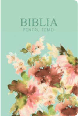 Biblia pentru femei, medie, coperta pvc flexibila, verde pal, cu model floral