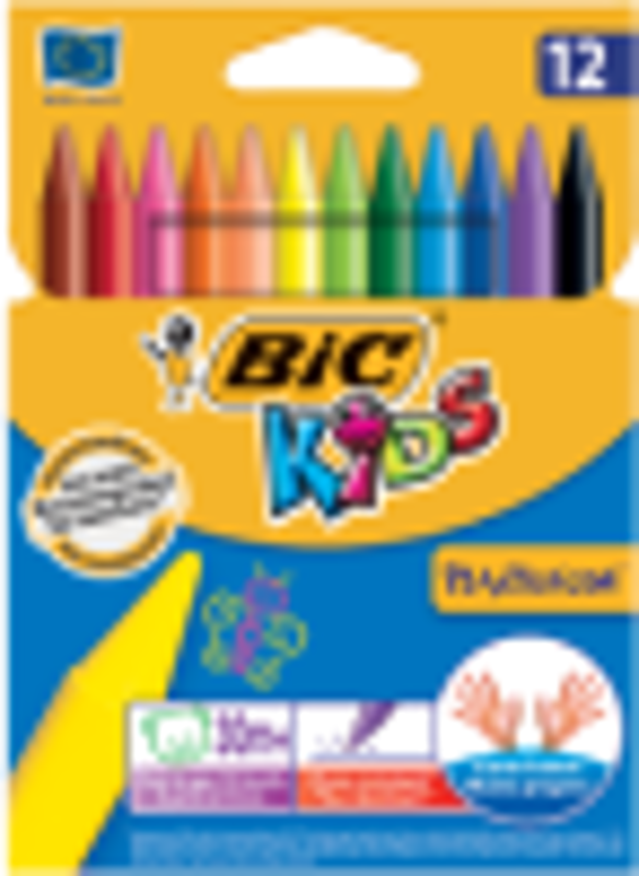 Creioane cerate Bic Kids Plastidecor, 12 culori, blister carton