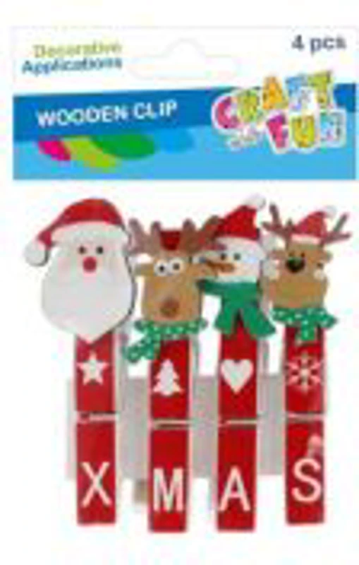 Accesorii creatie, lemn, carlig mare Craciun, rosu, 7 cm, set 4 buc, Craft with Fun 545856