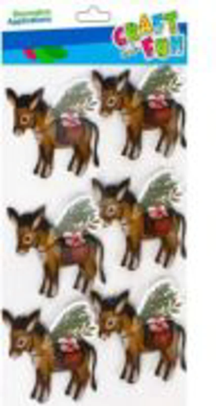 Forme decorative, hartie gumata autoadeziva, magarus de Craciun, maro, set 6 buc, Craft with Fun, 501770