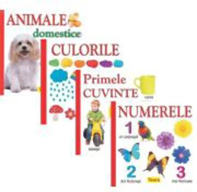 Pachet 4 carti pentru copii, culorile, animele domestice, numerele, primele cuvinte - Diana Rotaru
